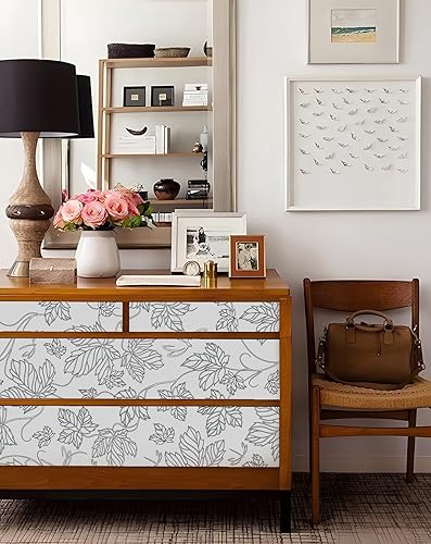 Miniatura 2 de Papel tapiz blanco y negro, papel de contacto con hojas, papel tapiz de despegar y pegar, papel tapiz bohemio, papel tapiz floral simple, papel