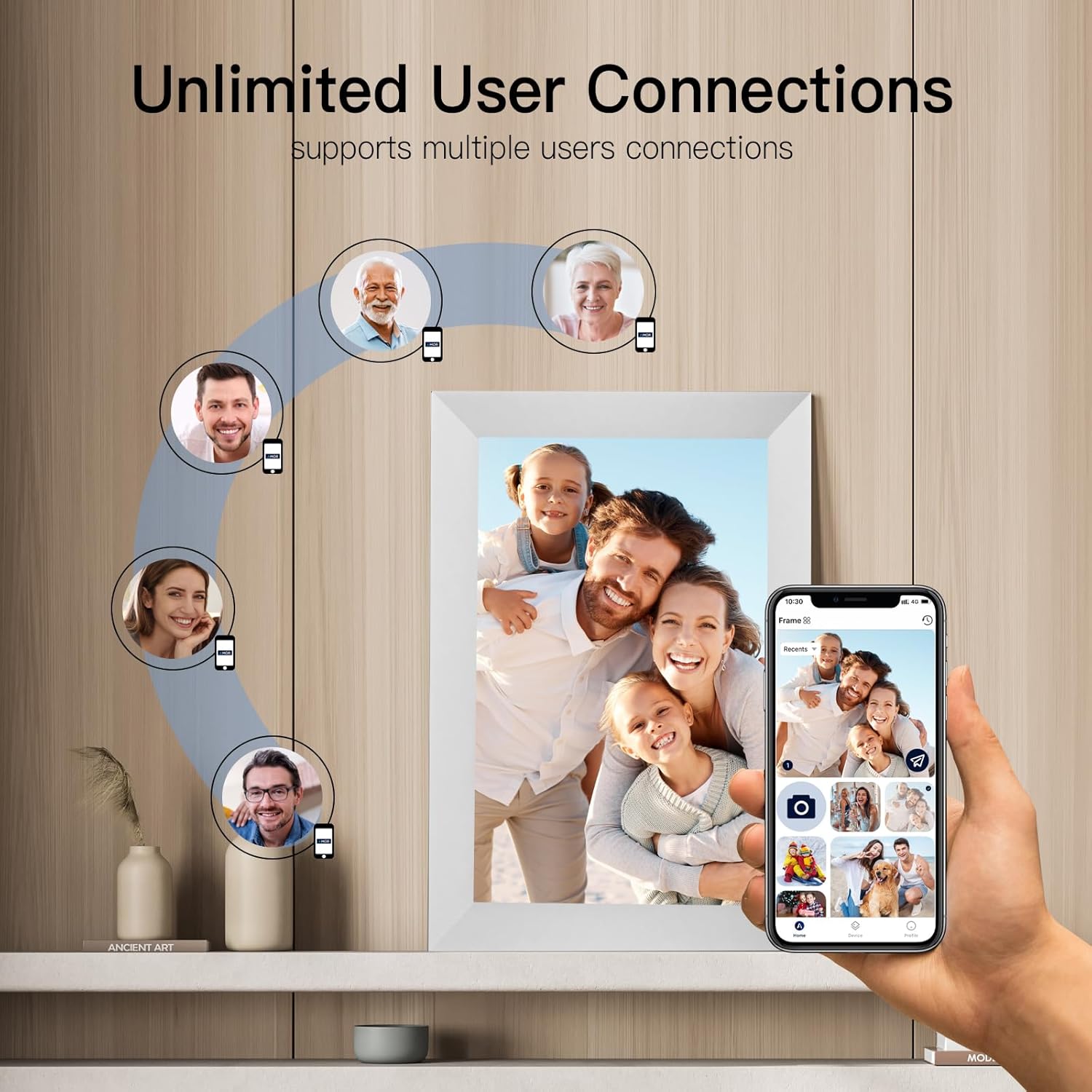 Anna Bella Digital Picture Frame 10.1 Inch IPS HD Touch Screen WiFi Smart Digital Photo Frame with 32GB Storage, Auto-Rotate, Easy Setup to Share Photos or Videos Remotely via AiMOR APP White