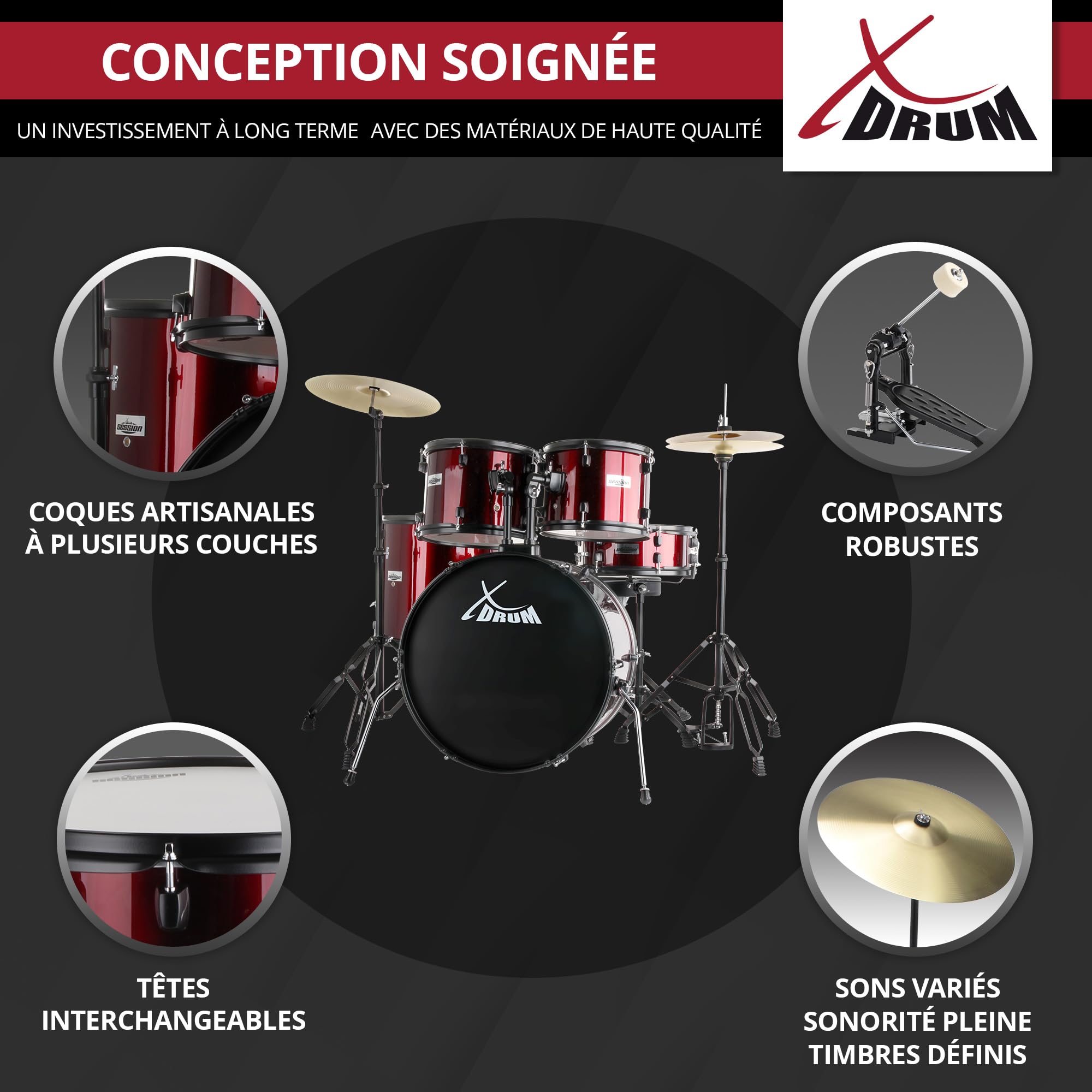XDrum Rookie 22" Standard Batterie ruby red set complet