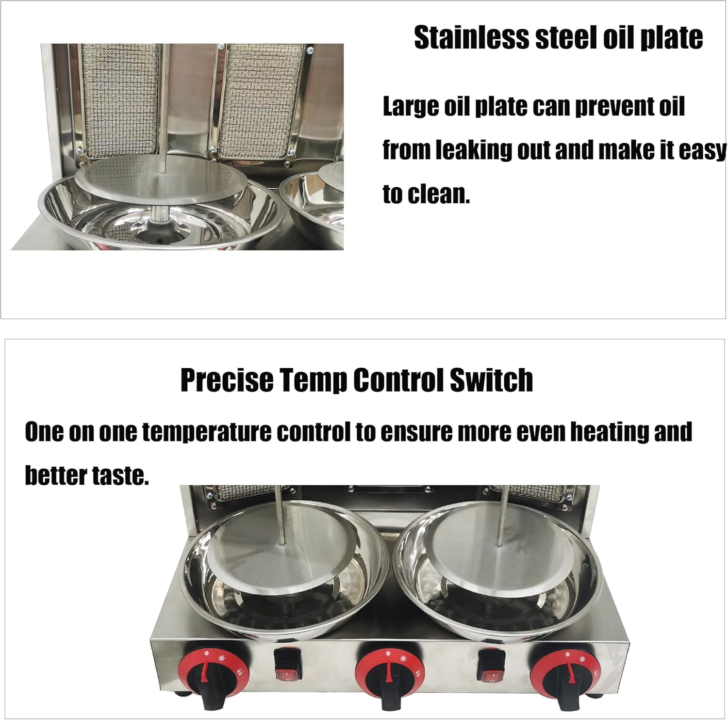 LP Gas Shawarma Gyro Grill 3 Burners Commercial Stainless Steel Vertical Broiler Kebab Machine Adjustable Temperature with Meat Catch Pan and Rotating Doner for Home Restaurant Kitchen