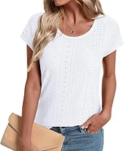 LONGYUAN Womens Summer Shirts Crewneck Short Sleeve Tunic Tops 2026 Dressy Casual Cap Sleeve Blouses