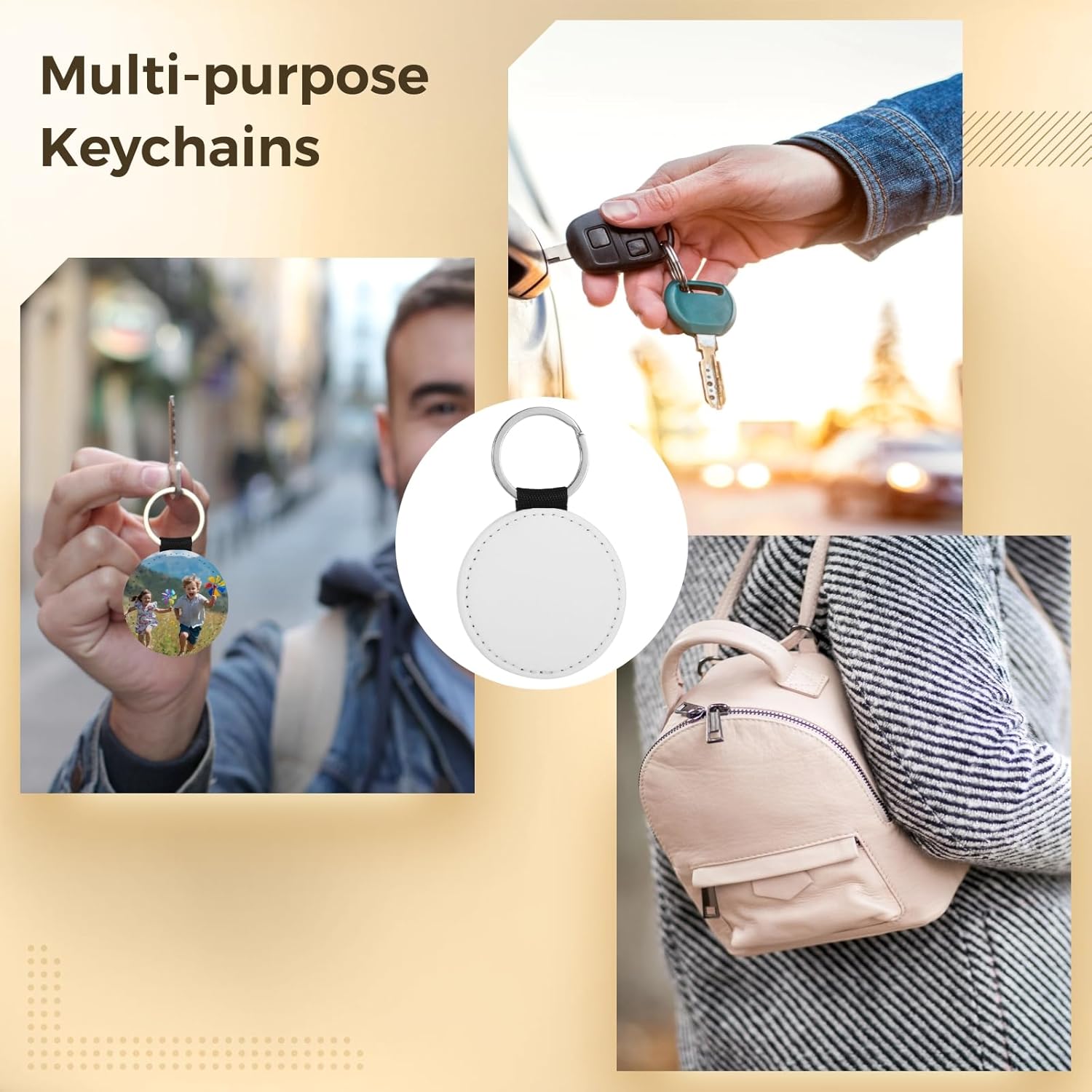 Homaisson Sublimation Keychain Blanks, Double-Sided PU Leather Keychains, Heat Transfer Key Rings, Includes Metal Rings - Image 5