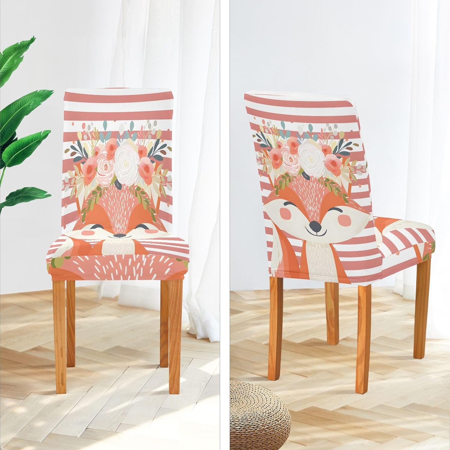 ALAZA Chair Covers for Dining Room, Fox Floral Stretch Chair Cover Sets Chair Protector Removable Washable for Ktichen Restaurant Hotel