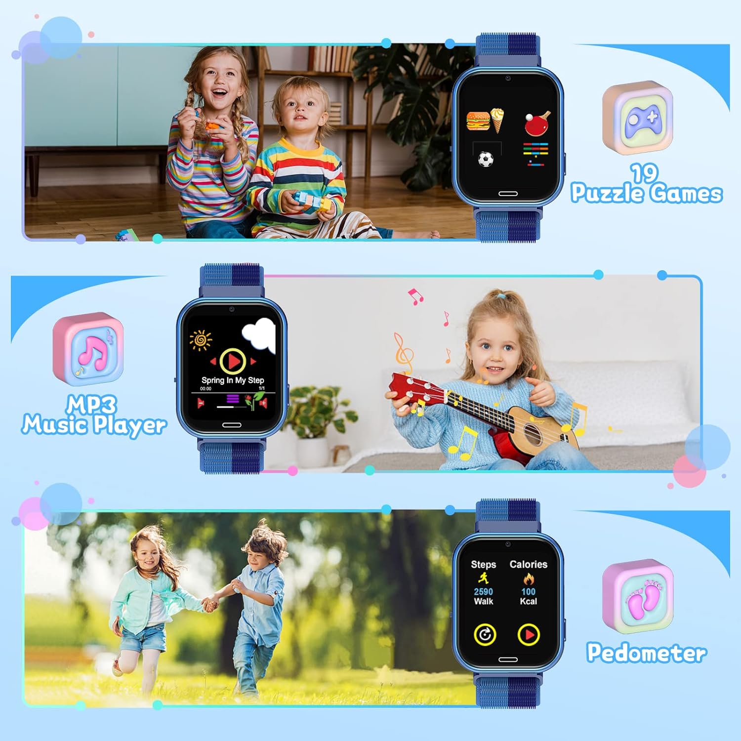 Smartwatch per Bambini con Chiamata SOS, Telefono Orologio Intelligente con Fotocamera Musica Pedometro Giochi Audio Storie Della Buonanotte Tempo Insegnante Smartwatch per Ragazzi Ragazze - Blu Smartwatch per Bambini con Chiamata SOS, Telefono Orologio Intelligente con Fotocamera Musica Pedometro Giochi Audio Storie Della Buonanotte Tempo Insegnante Smartwatch per Ragazzi Ragazze - Blu