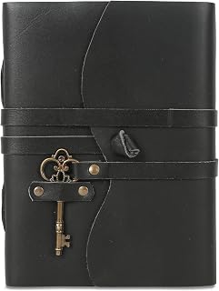 Leather Journal with Deckle Edge Paper 8x6 inch and Vintage Key | Handmade Writing Notebook Diary | Bound Daily Notepad for Men & Women Medium, Sketch/Writing pad for Artists