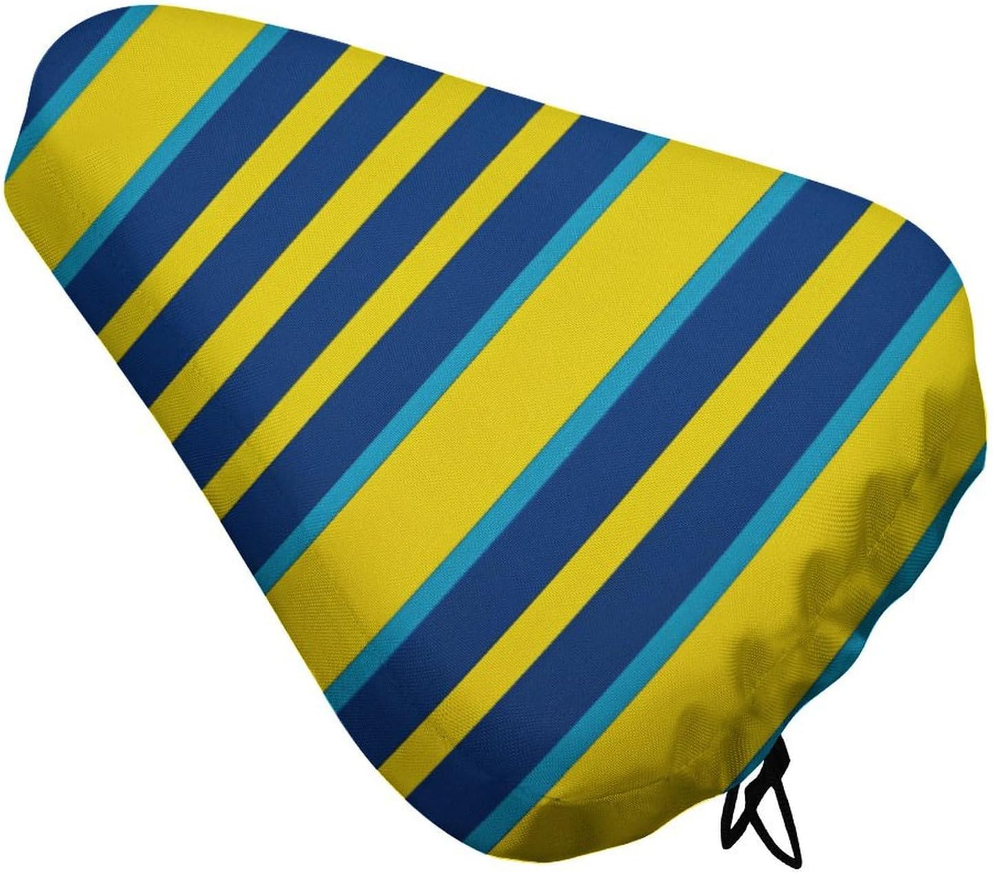 Yellow And Blue Stripes Bike Seat Cover for Men Women Water Repellent Exercise Bike Seat Cushion Adjustable Bicycle Seat for Outdoor Biking
