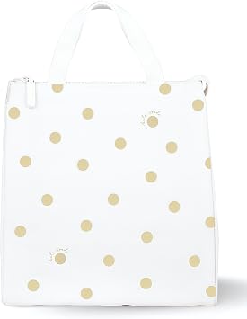 kate spade new york Portable Soft Cooler Lunch Bag, Thermal Tote with Insulated Interior Lining and Storage Pocket, Lunch Tote for Women, Gold Dot with Script