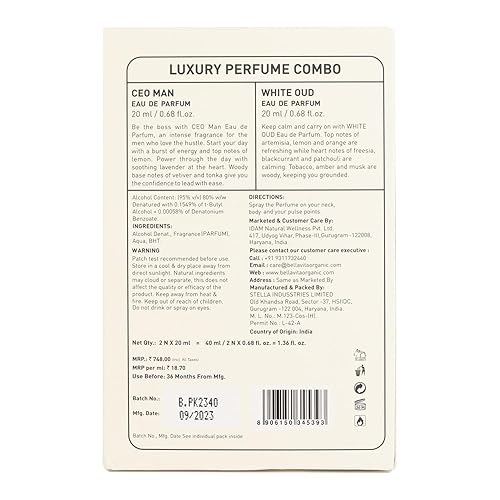 Miniatura 7 de BEL.L AV.ITA CEO Man & White Oud Unisex  Perfume de larga duración para hombre y mujer  EDP 2 x 0.7 fl oz  Tonka, madera de agar y naranja