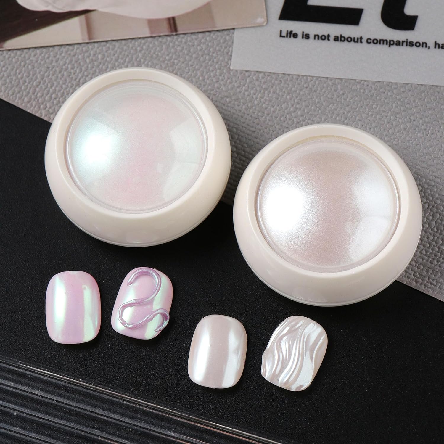 2 Jars Aurora Chrome Nail Powder, Neon Iridescent Dust Mirror Effect Pearlescent Mermaid Pigment, Holographic Moonlight Glitter Dust for Gel Polish, DIY Salon Nail Art Decoration,with Sponge
