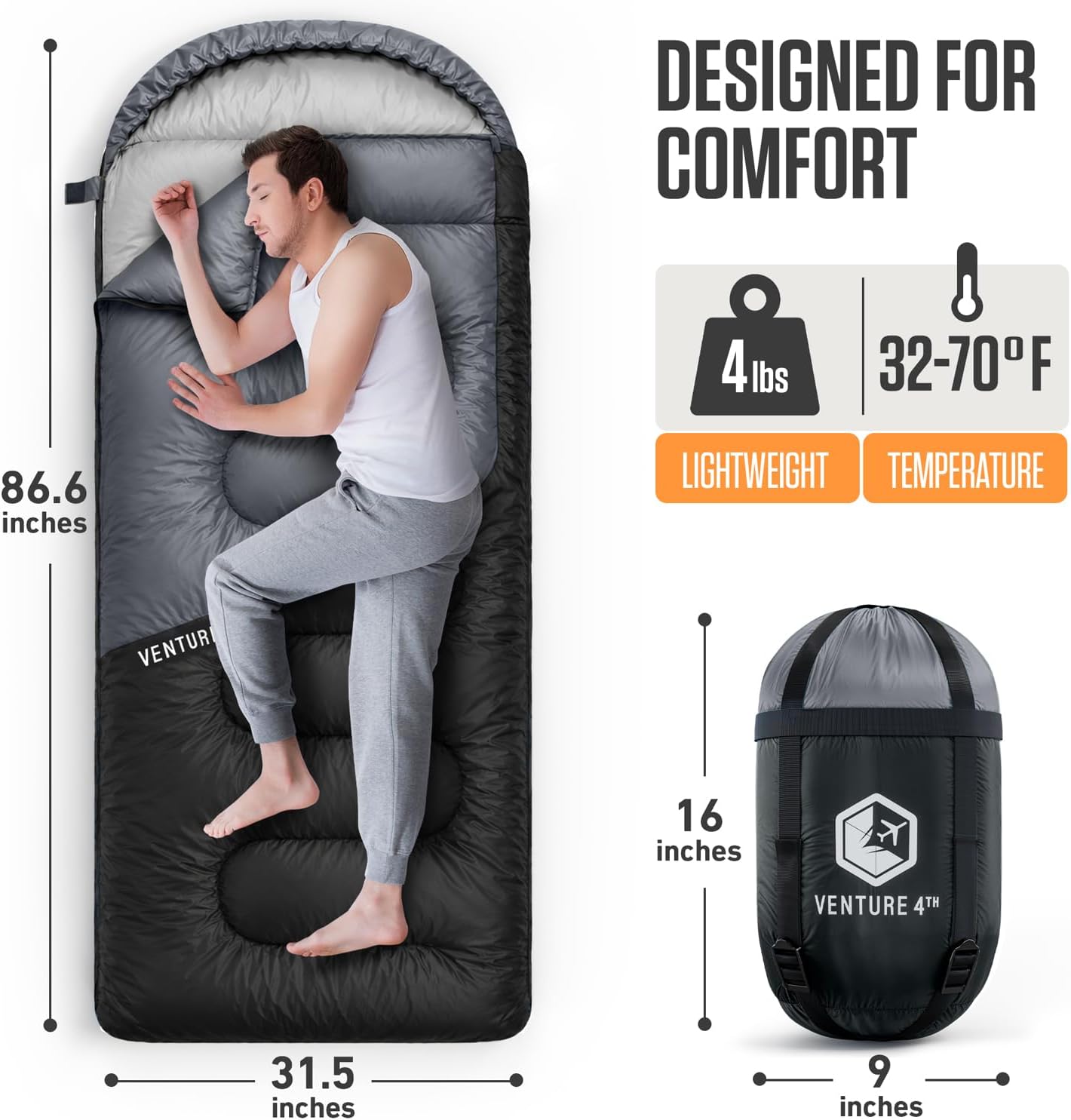 VENTURE 4TH Backpacking Sleeping Bag for Camping - Single, XXL & Double image 2