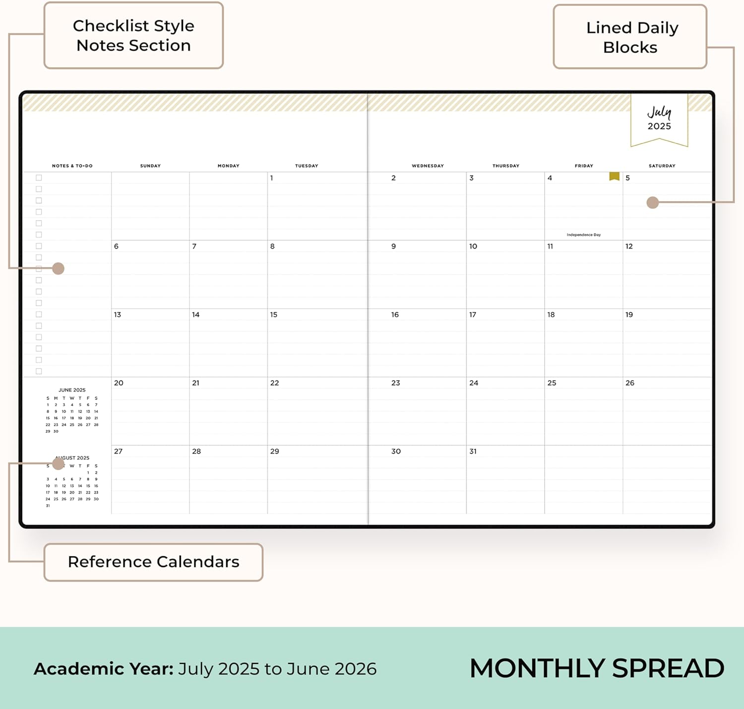 Blue Sky Day Designer 2025-2026 Weekly and Monthly Academic Year Planner Calendar, July 2025 - June 2026, 8" x 10", Faux Leather Cover, Bookbound, Black