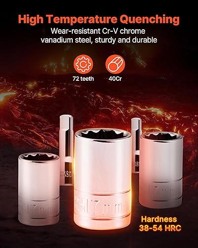 Miniatura 2 de VEVOR Juego de herramientas mecánicas y juego de zócalos, 450 piezas, 14, 38 y 12 pulgadas, dados profundos y estándar, kit de herramientas