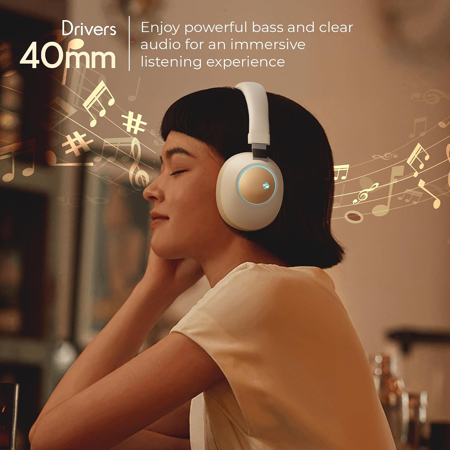 Zebronics Duke (2026 Upgrade) Wireless Headphone, BT v5.3, Upto 60 hrs Playback, 40mm Drivers, Deep Bass, ENC, Gaming Mode, Dual Pairing, LED Lights, Media/Volume Control, Call Function (Beige)