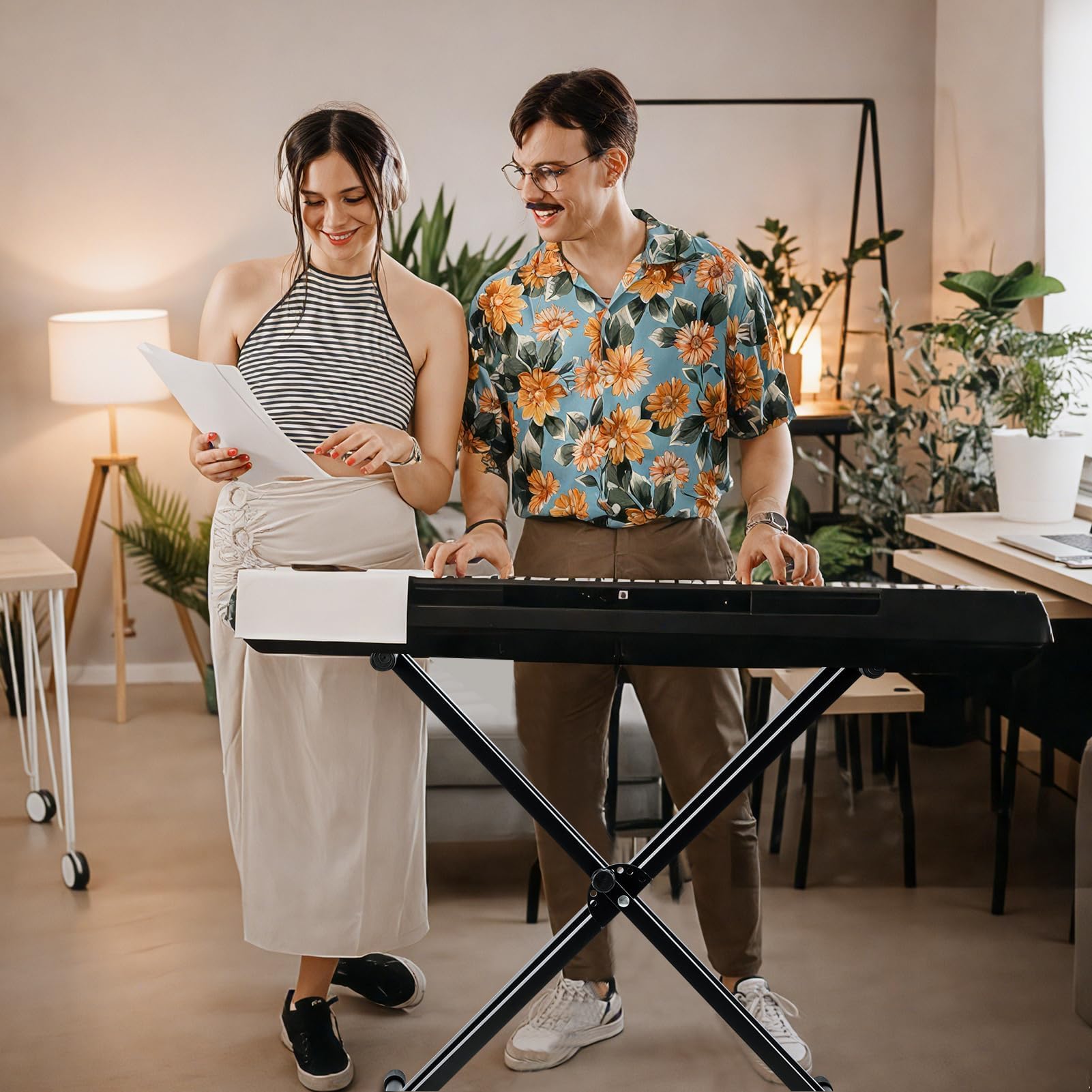 KingSaid Supporto Tastiera Doppia X per 61/76/88 Tasti – Stand Pianoforte Digitale Regolabile 49-97 cm, Struttura in Acciaio Antiscivolo, Pieghevole e Robusto, Capacità 30 kg