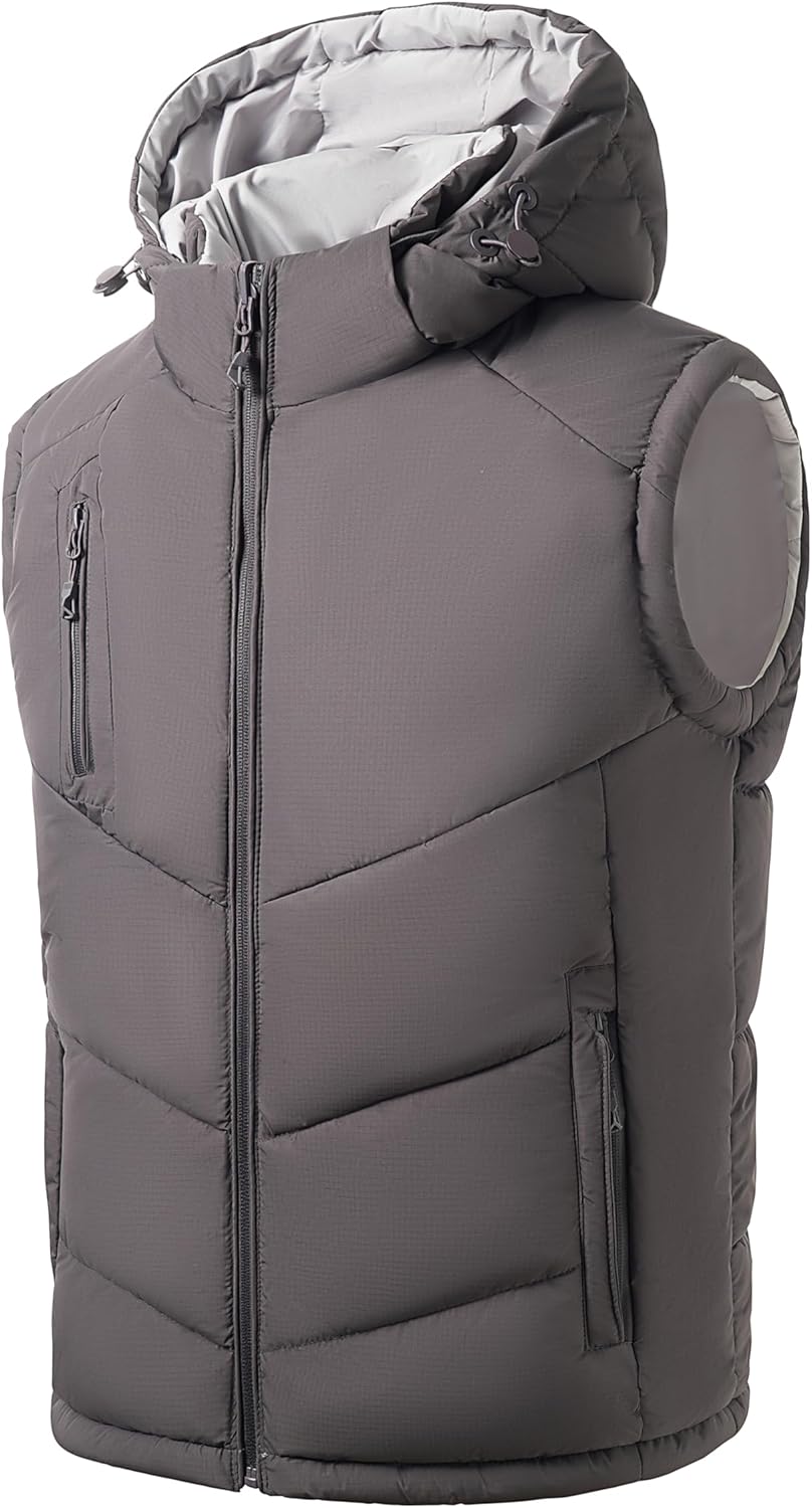 Men's Puffer Vest Lightweight Hooded Puffy Vest for Men Water-Resistant Gilet Vest Down Vest Alternative Outerwear