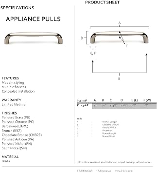 Alno D113-AP-PN Appliance Modern Pull, Polished Nickel