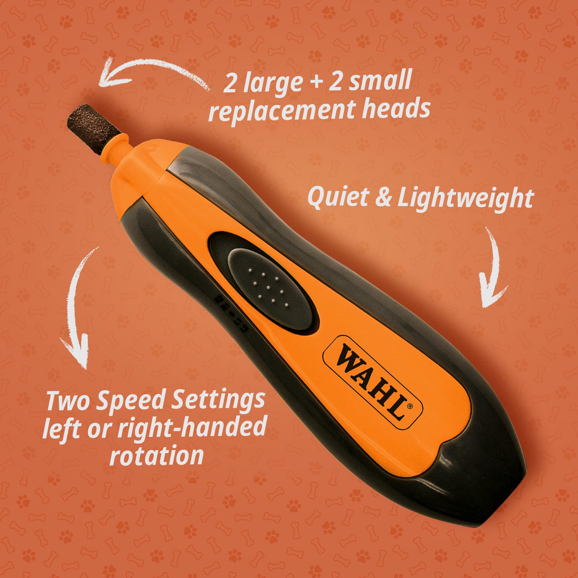 Wahl Pet Nail Grinder - Lima Unghie Animali Domestici, Lima per Unghie silenziosa e Leggera, 2 impostazioni di velocità, sicura e Delicata, Arancione