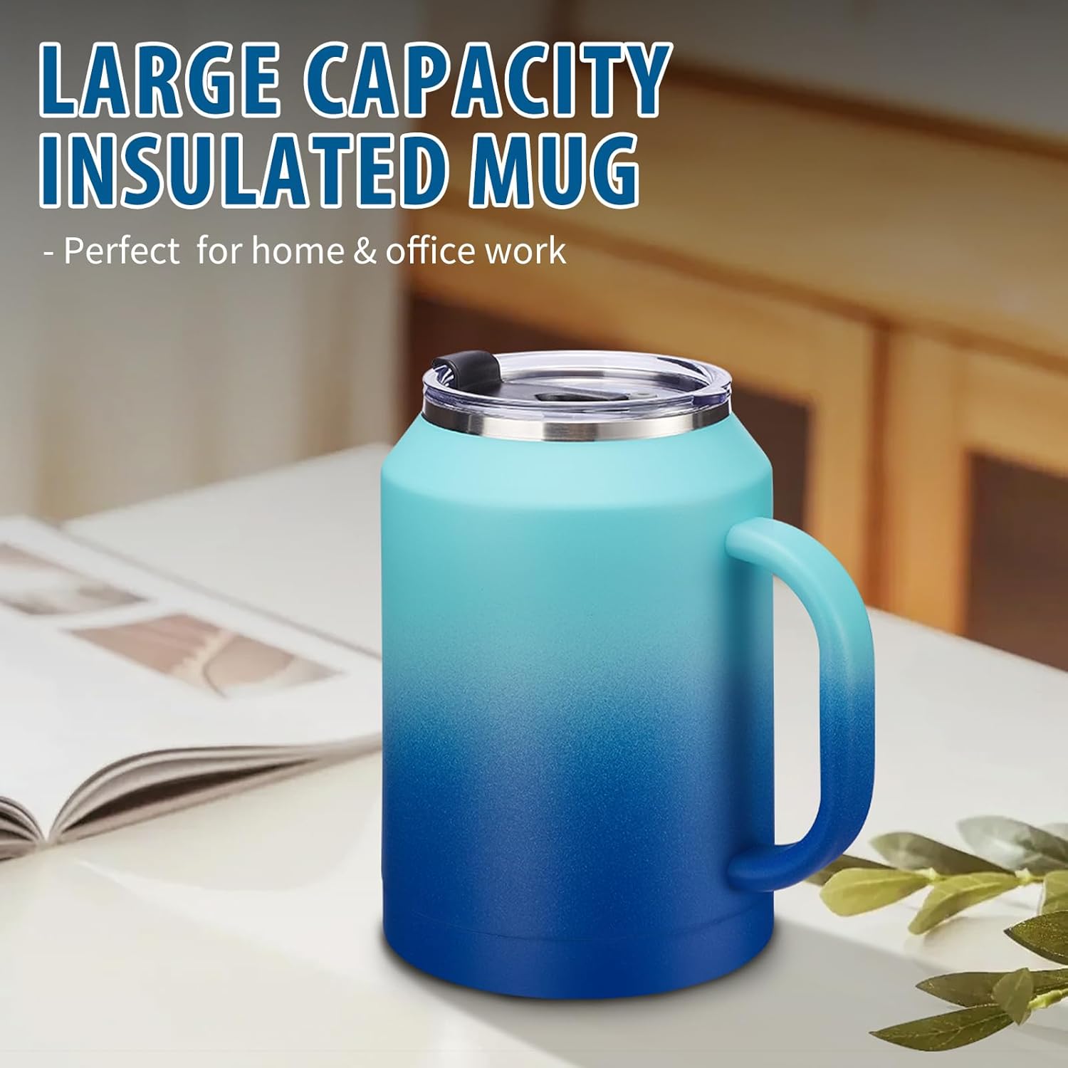 50oz Insulated Mug Tumbler with Handle - Keep Cold-36h & Hot-24h, Stainless Steel Water Jug 50 oz Coffee Mugs with Straw & Spout Lid, Wide Mouth Metal Water Bottle Camping Flask Hospital Cup Travel - Image 7