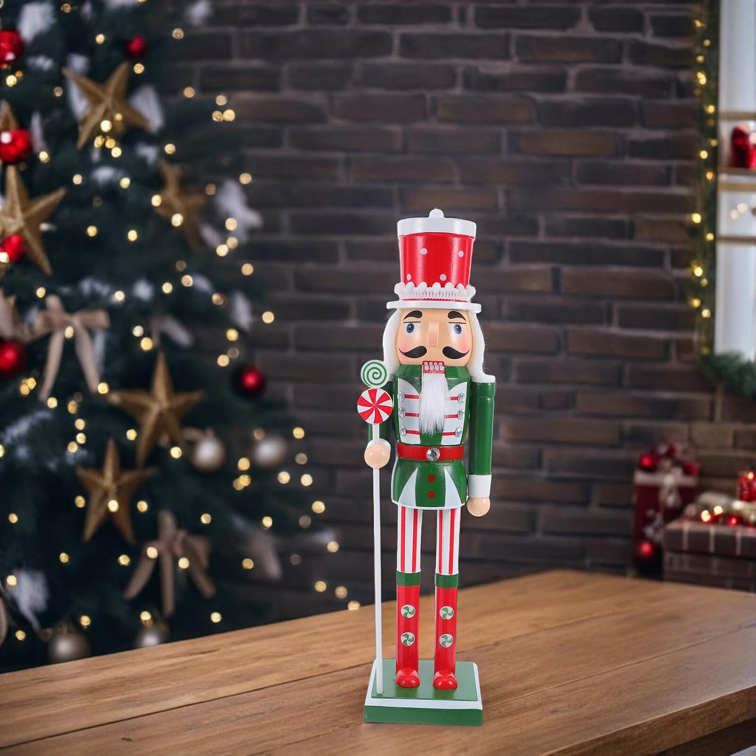 Wooden Christmas Nutcracker Figurine Nutcracker Soldier Holiday Ornament Desktop Decoration for Xmas Table Centerpiece