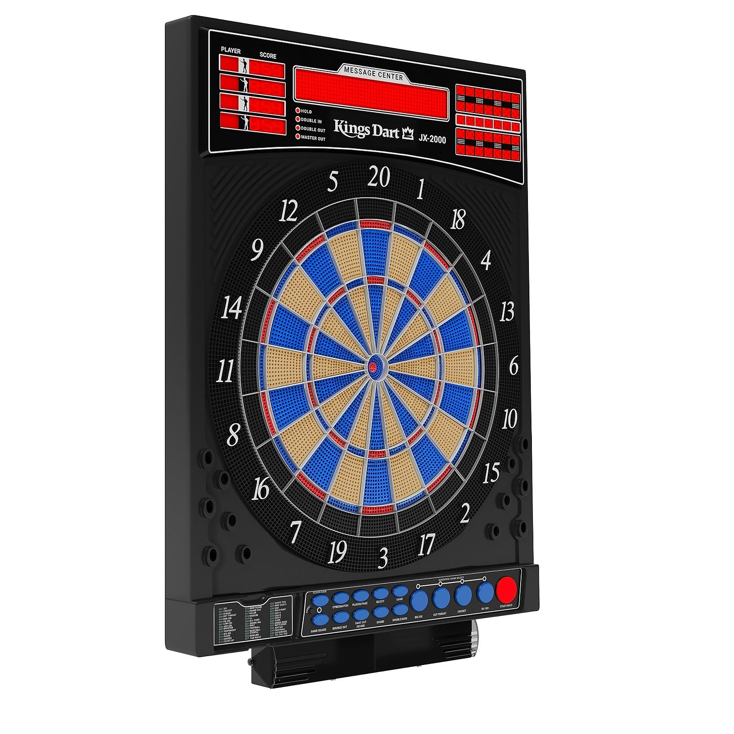 Kings Dart Elektronische Dartscheibe Profi Turnier JX-2000 | Turnierscheibe inkl. 24 Dartpfeilen | 41 Spiele, über 200 Spielvarianten | Laufschrift + Sound | extra dünner Spider