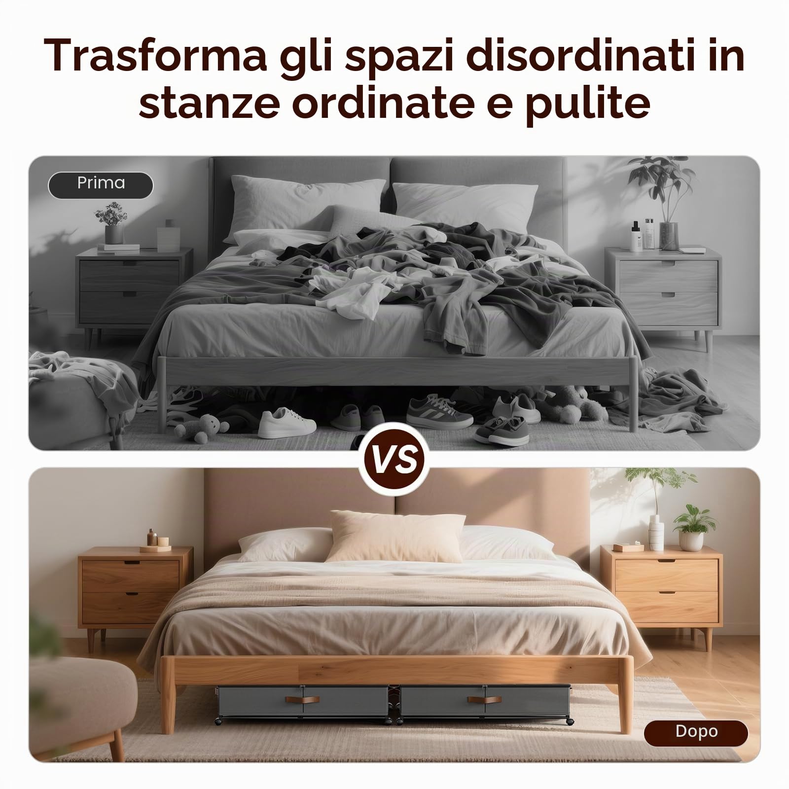 2 Pezzi Scatola per Archiviazione Sotto Letto 48L 78×42×17cm Cassetto Sotto Letto con Ruote Rotazione 360°, Scatola per Archiviazione Sotto Letto con Coperchio in PVC, Scatola per