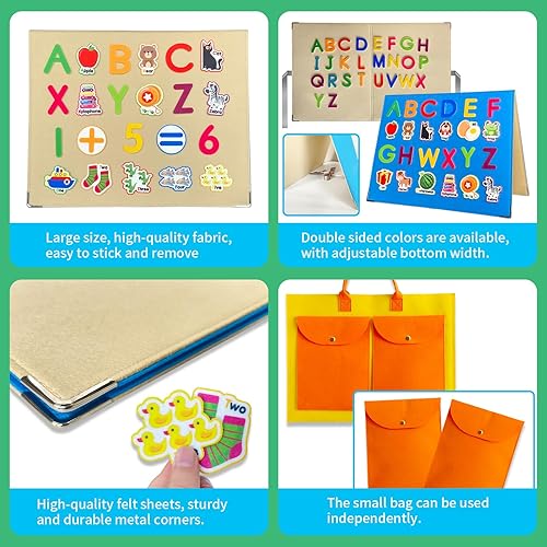 Miniatura 3 de Juego de tablas de franela de fieltro plegables e independientes para niños pequeños, con 75 letras de aprendizaje de fieltro, piezas de números,