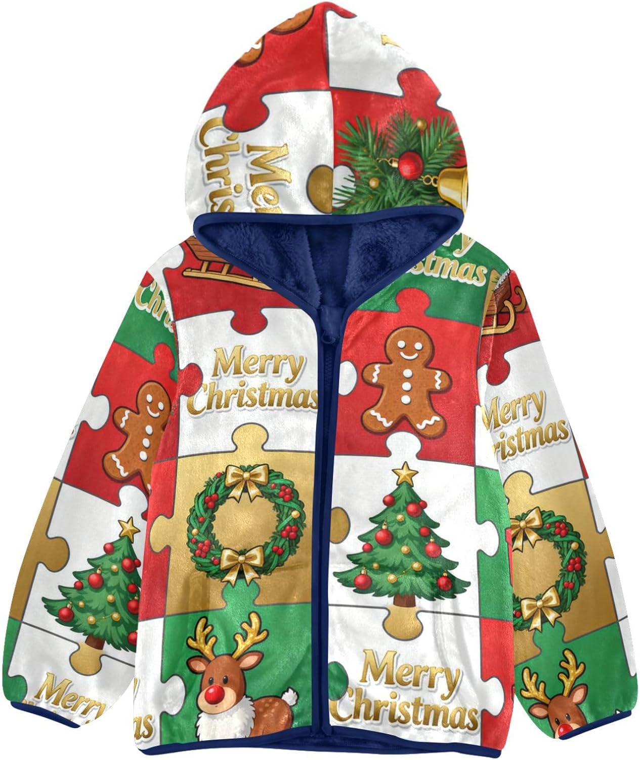 Merry Christmas Cute Puzzle Toddlers Winter Jackets Outerwear Jackets Navy Blue Fall Baby Boy Clothes