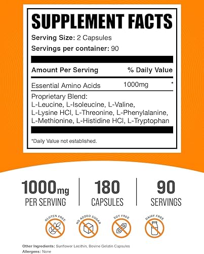 Miniatura 8 de BULKSUPPLEMENTS.COM Cápsulas de aminoácidos esenciales  Cápsulas de AAA, suplemento de aminoácidos esenciales, aminoácidos EAAs  Suplementos AAA, 2
