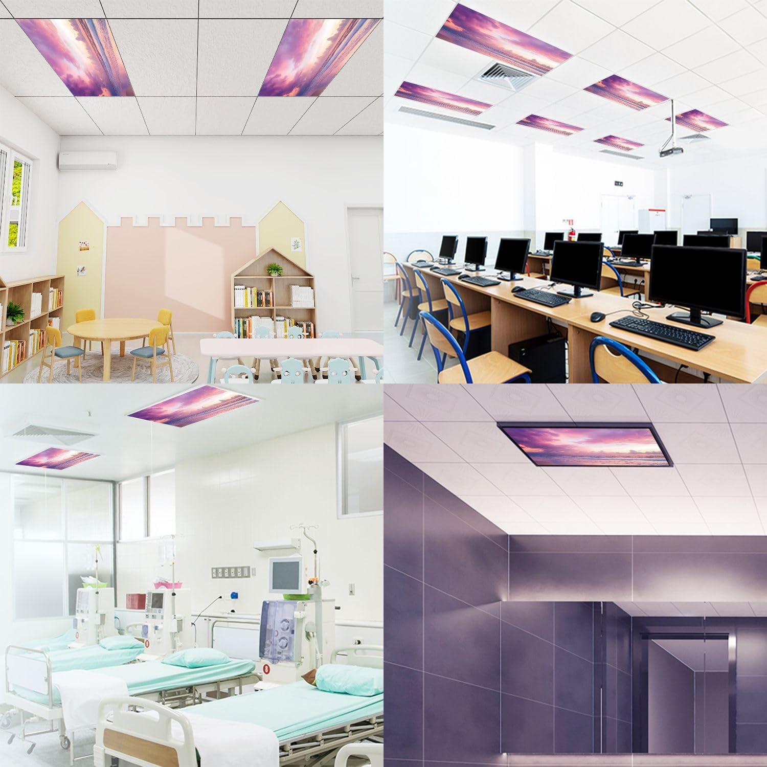 Fluorescent Light Covers for Ceiling Lights Dramatic Sunset Beach Easy to Install Magnetic Light Filter for Classroom Office Hospitals School Home Decor