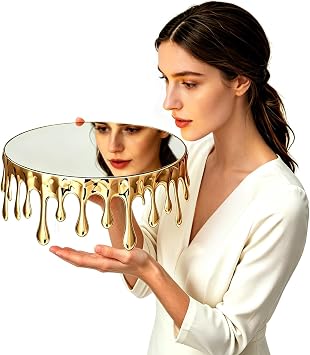 1 PCS 12 In Gold Cake Stand, Desert Table Display with Floating Drip Design and Mirror Top, Dazzling Metal Cake Stand for Party, Wedding, Birthday, Baby Shower, Event Bridal Celebration