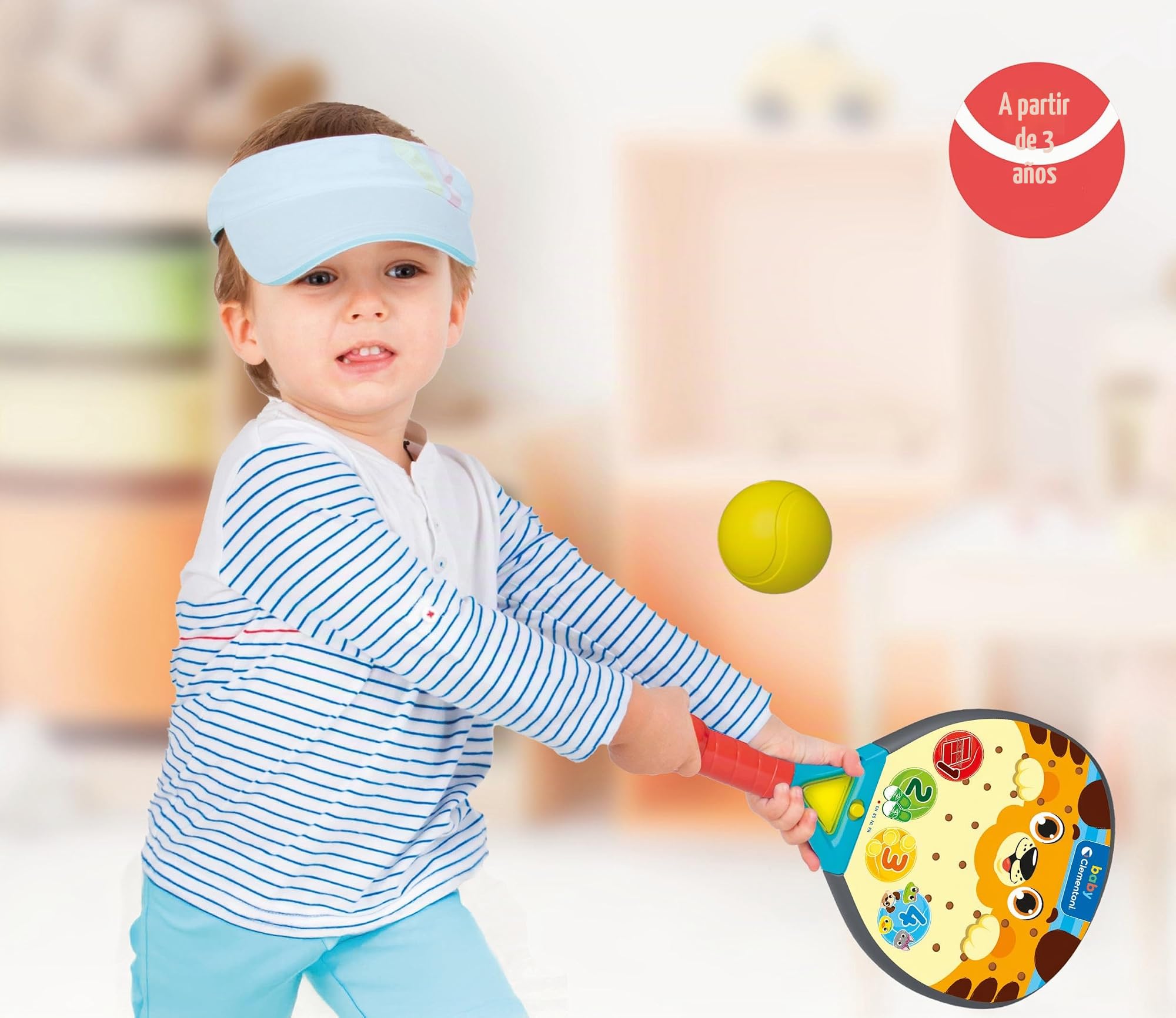 Clementoni Baby Raqueta Interactiva Baby Padel - Juguete Musical para Bebé con Luces, Sonidos y Sensor de Movimiento, Multilingüe, Niños +12 Meses