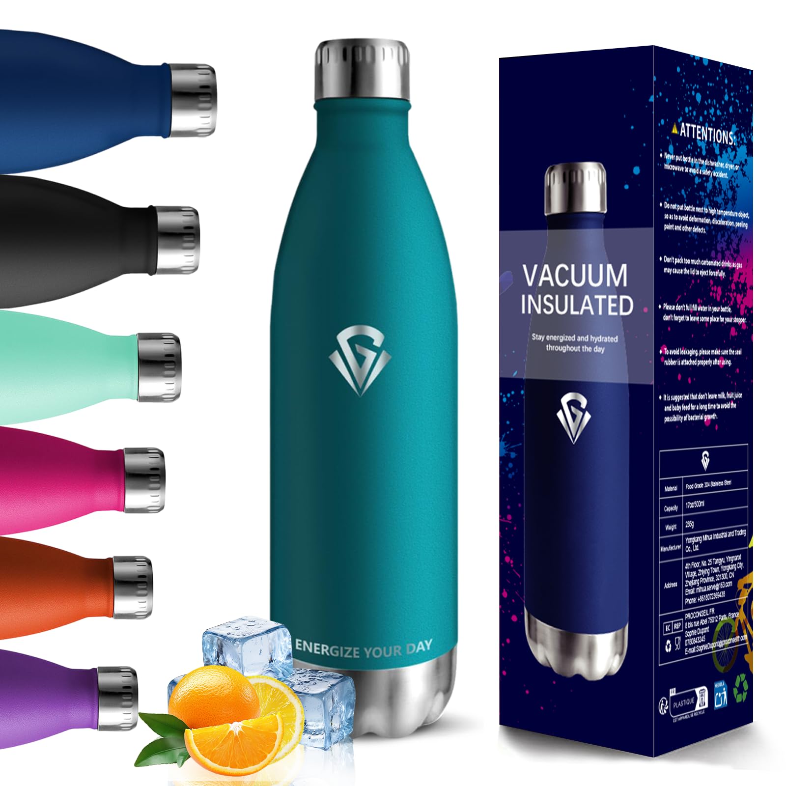 Stainless Steel Drinking Bottle, 1 Litre Thermos Flask, BPA-Free, Leak-Proof Water Bottle, Suitable for Carbonated Drinks, Travel Sports Camping