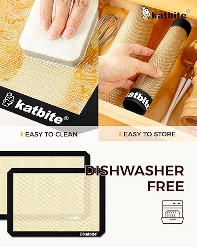 Miniatura 4 de Katbite Juego de 3 alfombrillas de silicona para hornear, juego de 3 2 medias hojas (11 58 x 16 12 pulgadas) + 1 cuarto de bandeja para hornear,
