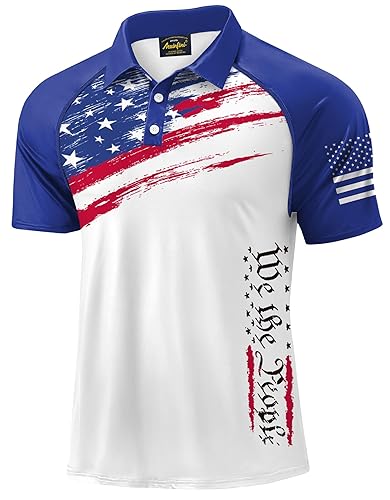 Mainfini Men's Patriotic Polo Shirts Stretch UPF 50+ Short Sleeve