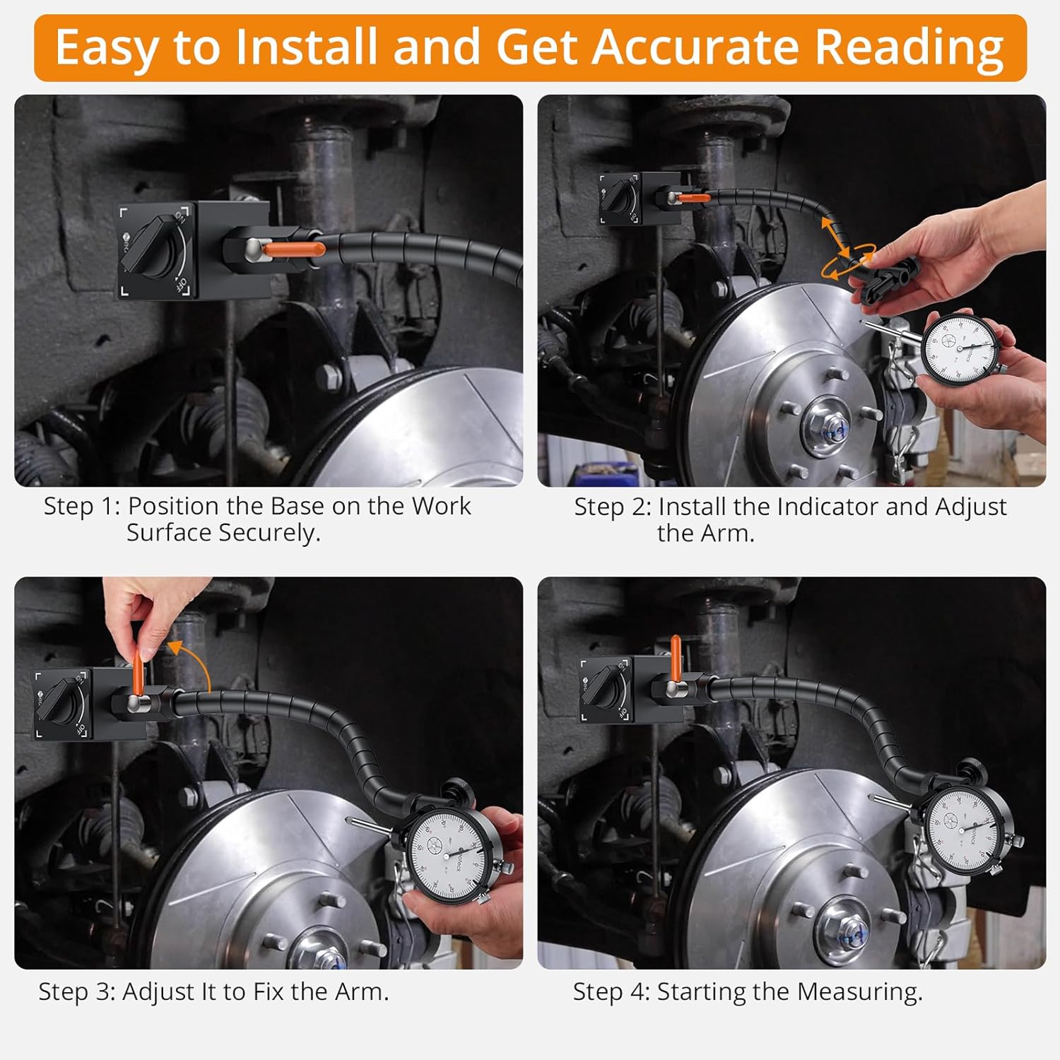 Neoteck 0-1"/ 0.001" Dial Indicator with 13.5" Flexible Arm 176lbs Max Pull Magnetic Base Dial Indicator Set Widely Used in 3D Printer and Automotive Maintenance