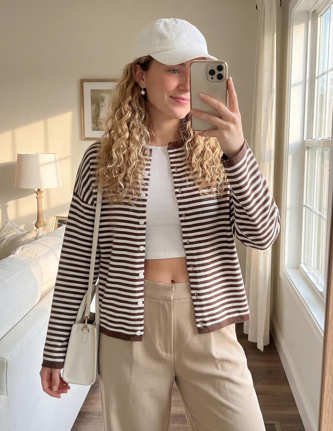 MEROKEETY Womens Striped Cardigan Sweaters 2026 Button Lightweight Long Sleeve Loose Knit Fall Sweater Clothes - Image 5