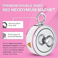 Vista 3 de Potente imán de pesca de neodimio de doble cara de 2000 libras – 3.70" Imán superior para pesca con fijador de roscas