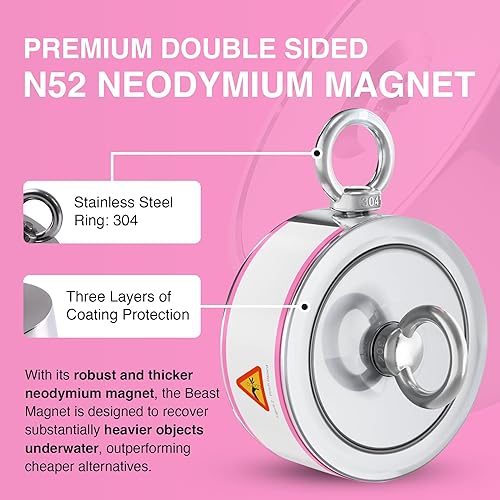 Vista 3 de Imanes de 2000 libras fuerza de tracción, imanes bestiales, imán de neodimio redondo de doble cara para pesca con imanes, 3.70 pulgadas de diámetro