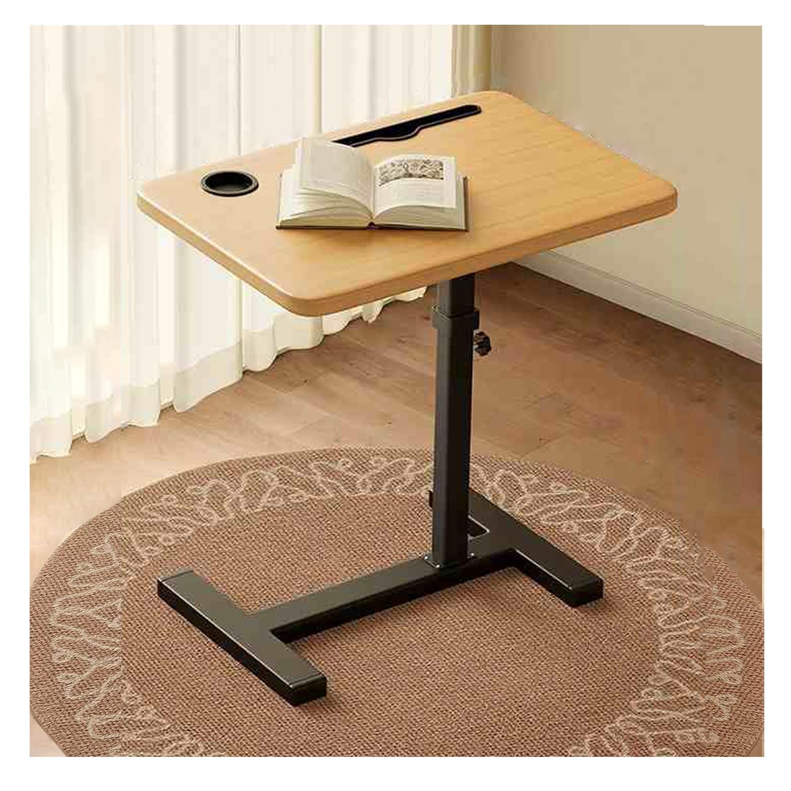 Mesa de sofá giratoria 360° con altura ajustable libre de madera negra