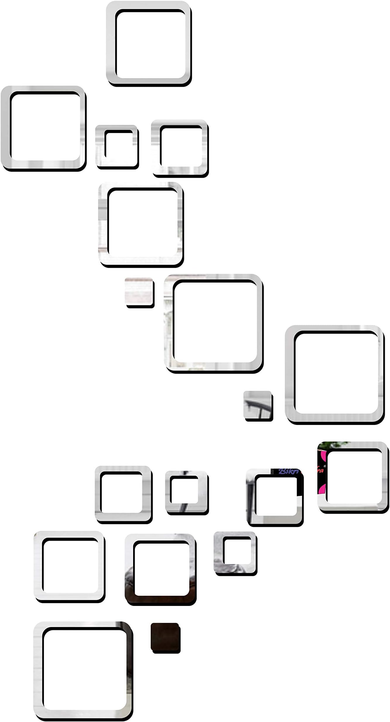 Bikri Kendra - Square Silver 3 Set Decorative Mirror Stickers for Wall, Wall Mirror Stickers, 3D Acrylic Stickers Wall Stickers for Hall Room, Bed Room, Kitchen Living Room Kids Room.