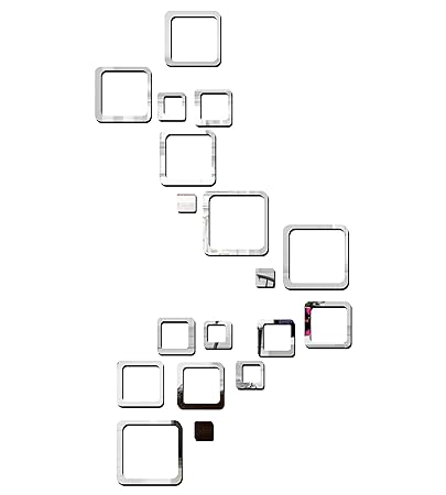 Bikri Kendra - Square Silver 3D Acrylic Mirror Wall Decor Stickers, - Set of 3