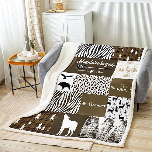 Manta de felpa suave para niños, tamaño individual de 60 x 80 pulgadas, estilo rústico, estilo granja, granja, caza, ciervos, cebra, leopardo,