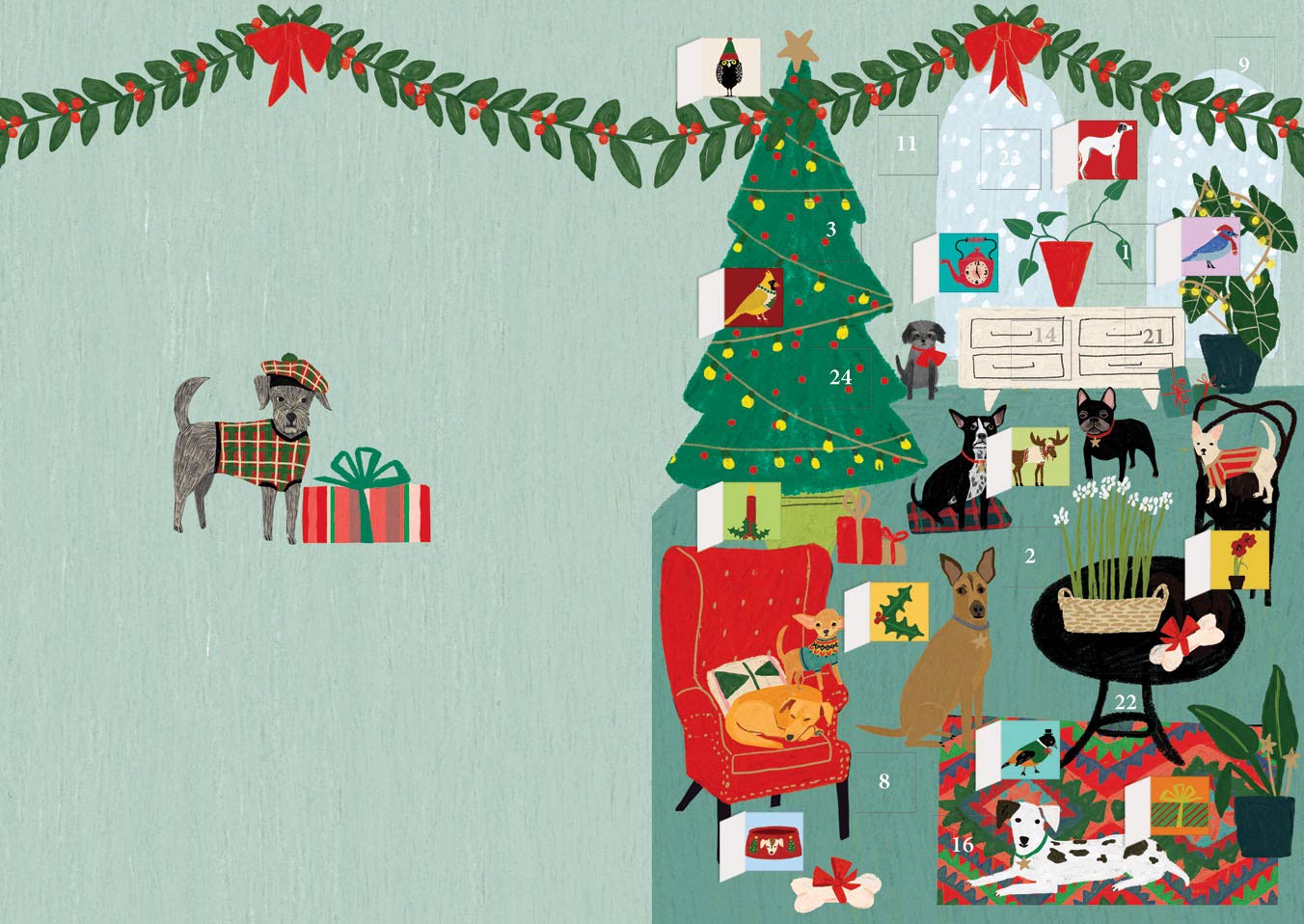 Roger la Borde Fireside Dog Advent Calendar Card 170 x 120 mm Gold foil.