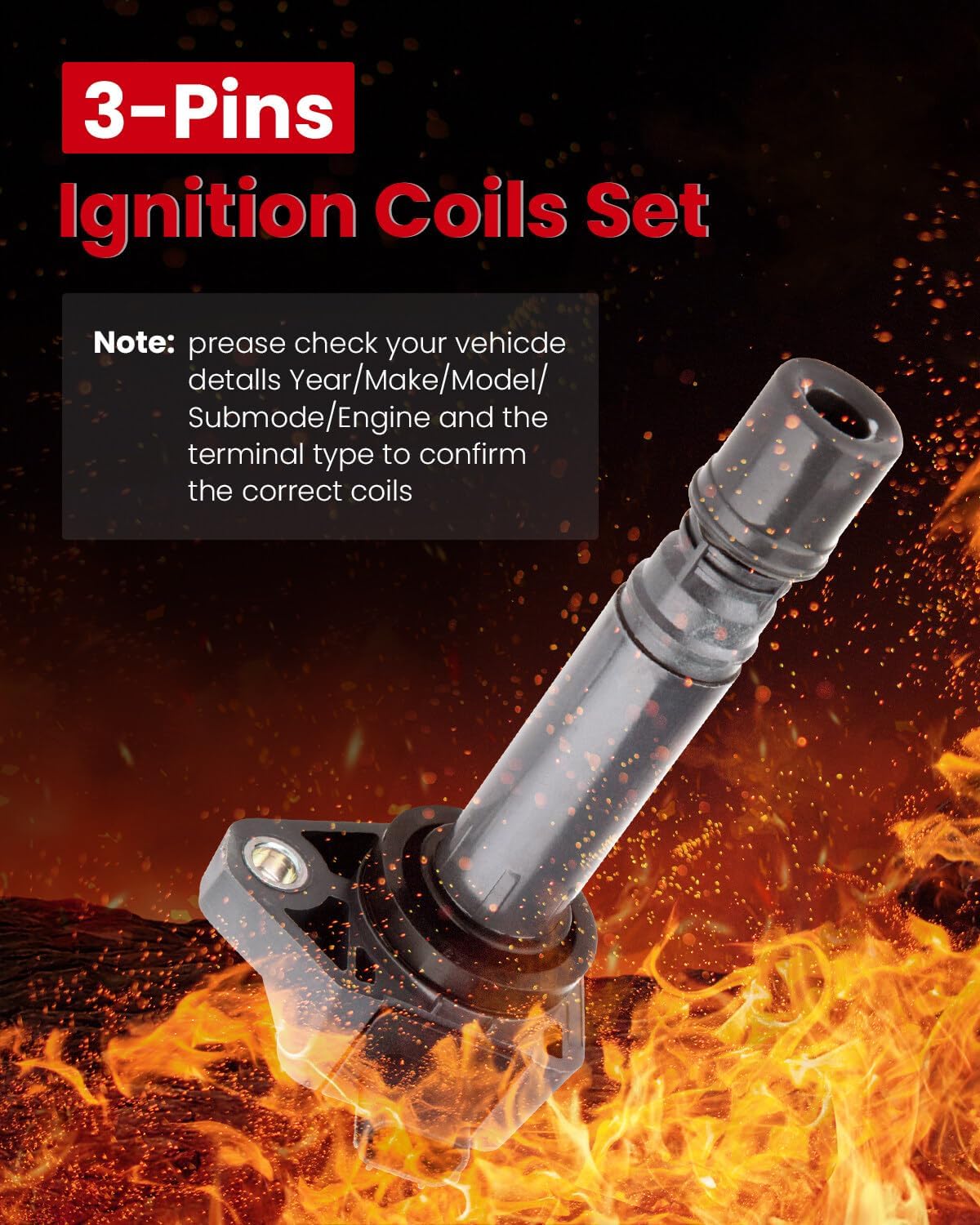 cciyu 4PCS Ignition Coils 2006-2011 for Honda Civic 1.8L 3-Pins coil pack Fits for UF582