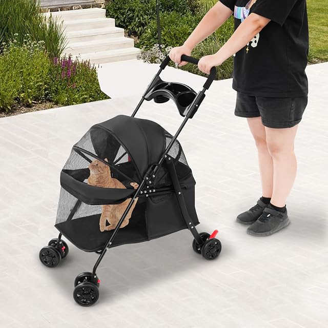 Foto 6 de 8 de Carrito para mascotas con 4 ruedas, carrito plegable para perros y gatos, capacidad de carga de 40 libras