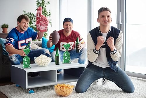 Miniatura 4 de Glodecart 100 bolsas de celofán de fútbol para fiesta de fútbol, galletas, campo de fútbol, bolsas de dulces con lazos de torsión, color rojo y