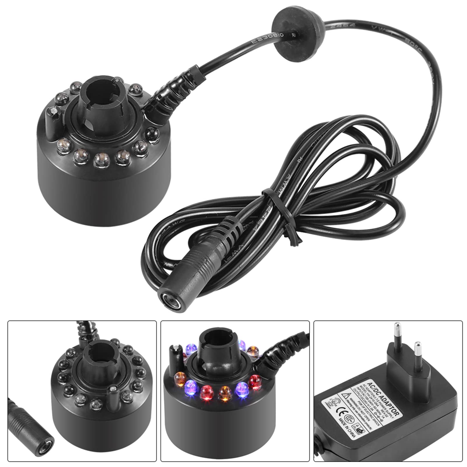 Akozon Creatore di Nebbia, per Laghetto con Fontana d'Acqua con Adattatore Nebler di Alimentazione 110 240 V Spina Americana 1 Pezzo 12 LED Creatore di Nebbia Colorato