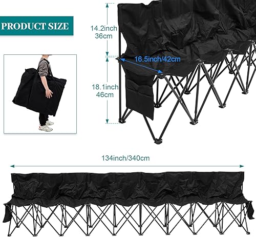 Miniatura 3 de Kigley Banco de fútbol plegable de 6 asientos, portátil, para equipo deportivo, para campamento de fútbol, viajes, eventos, asientos al aire libre,