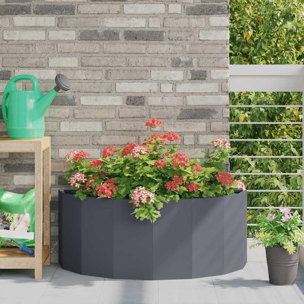 Jardinière extérieur acier demi-rond anthracite pour végétaliser un petit balcon