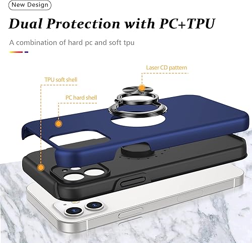 Miniatura 4 de PELEPUES Funda a prueba de golpes para iPhone 11 de 6.1 pulgadas, cubierta de cámara integrada funda de teléfono de grado militar con anillo de